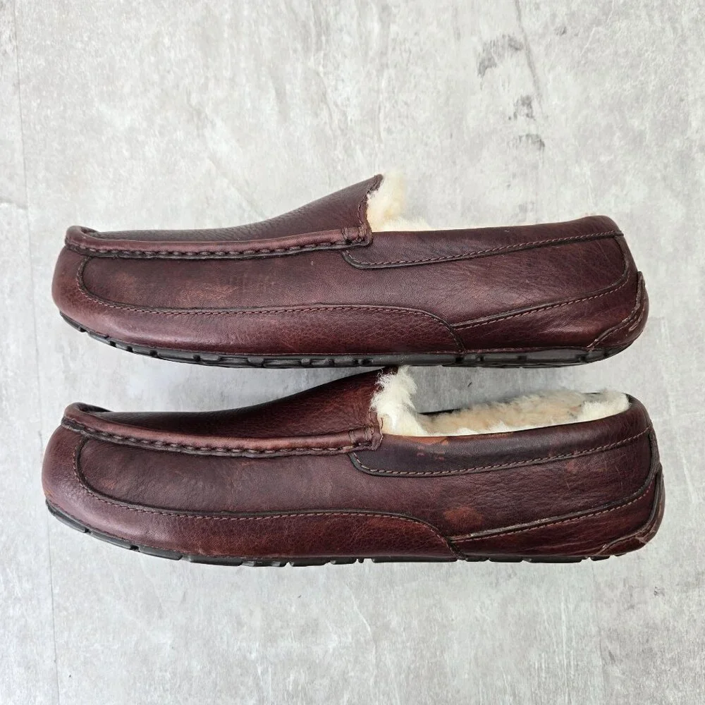 Ugg Slipper Loafers Mens 11 Brown Leather Fur Lined Slip On Comfort Dress Shoes - Picture 6 of 12